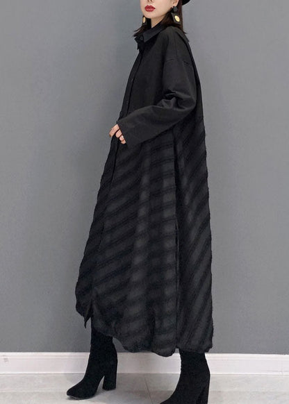 Style Black Peter Pan Collar Patchwork Shirt Dress Spring