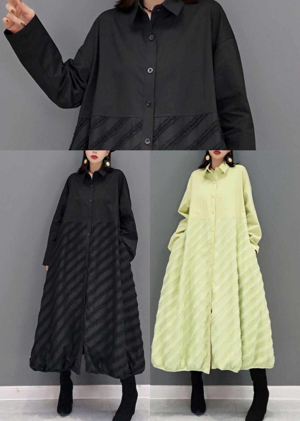 Style Black Peter Pan Collar Patchwork Shirt Dress Spring