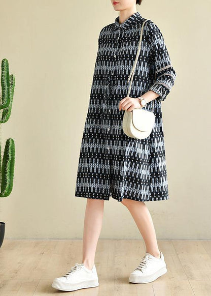 Style Black Print Chiffon Button Summer Dresses