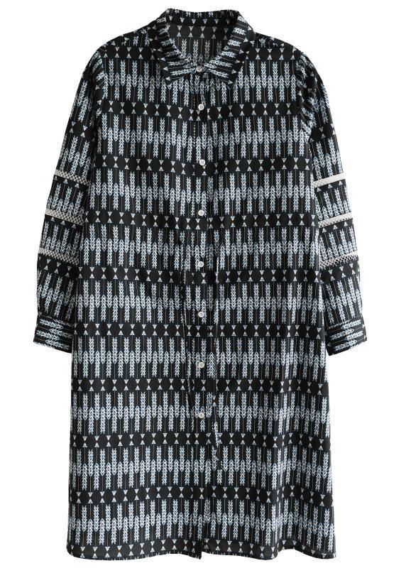 Style Black Print Chiffon Button Summer Dresses