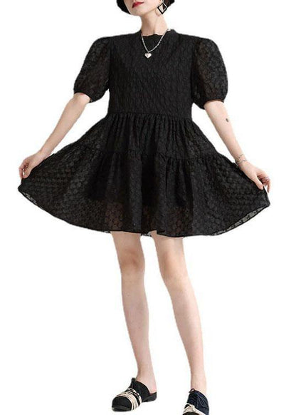 Style Black Puff Sleeve Patchwork Summer a Line Dresses