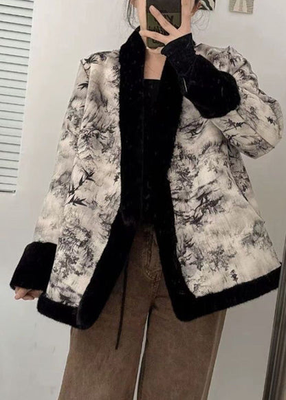Style Black V Neck Tie Waist Patchwork Leather and Fur Coats Winter