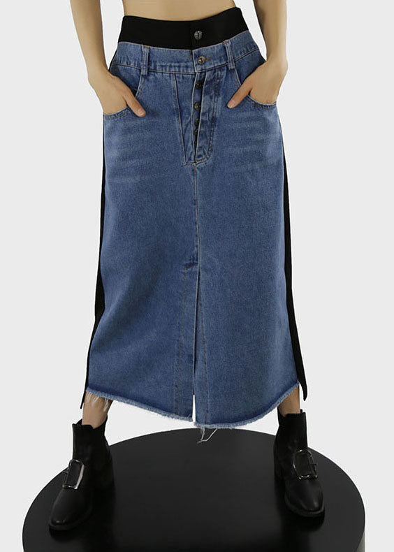 Style Black Elastic Waist Patchwork a Line Skirts Spring