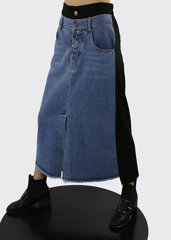 Style Black Elastic Waist Patchwork a Line Skirts Spring