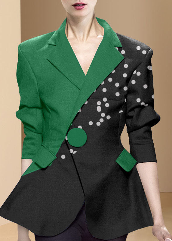 Style Black Green Button Asymmetrical Design Peter Pan Collar Western-style Clothes Coat Long Sleeve