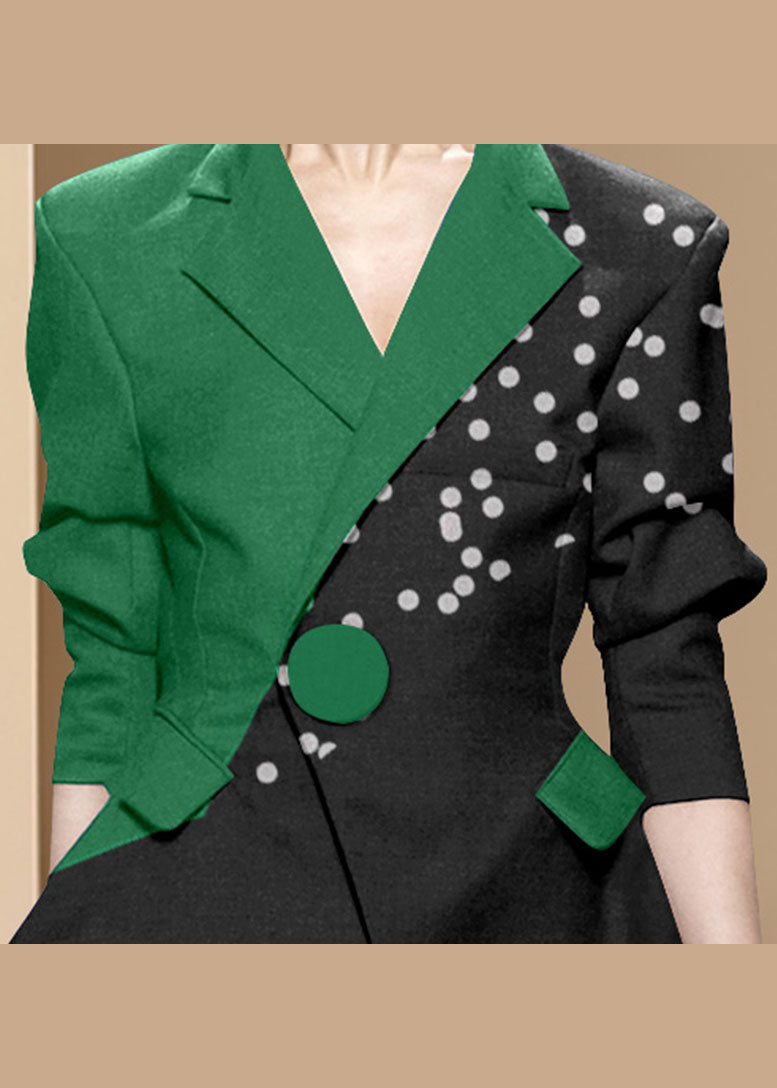 Style Black Green Button Asymmetrical Design Peter Pan Collar Western-style Clothes Coat Long Sleeve
