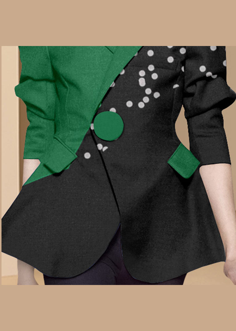 Style Black Green Button Asymmetrical Design Peter Pan Collar Western-style Clothes Coat Long Sleeve