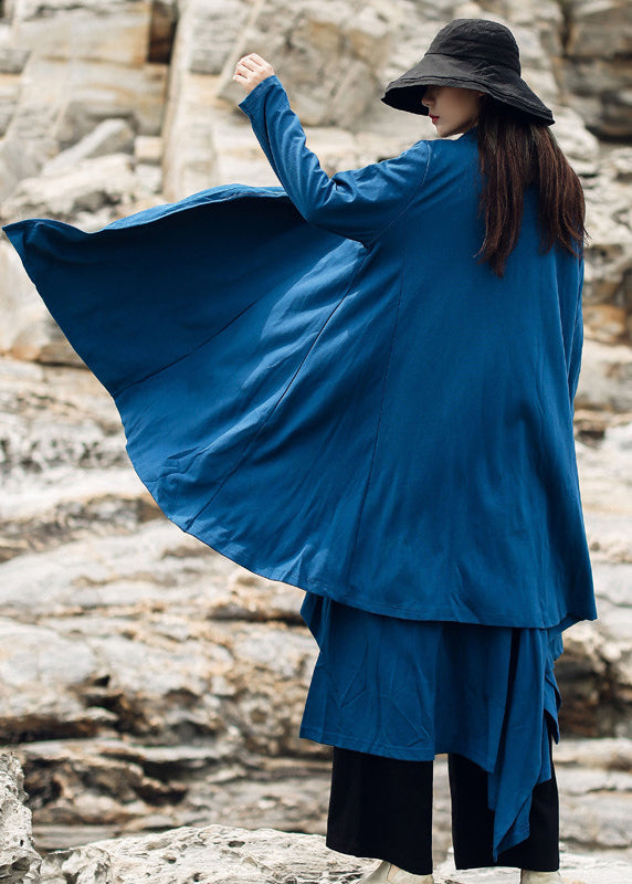 Style Blue Asymmetrical Loose Cotton Cardigan Spring