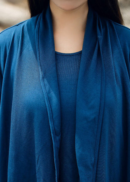 Style Blue Asymmetrical Loose Cotton Cardigan Spring