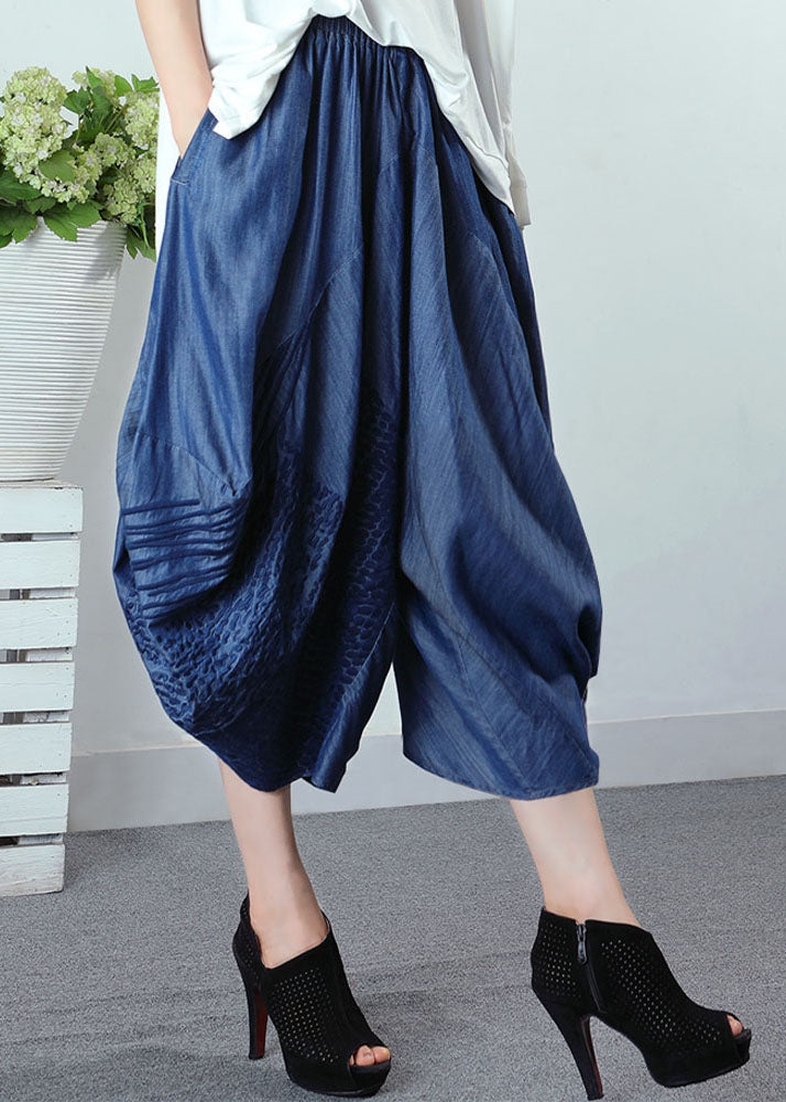 Style Blue Embroideried Pockets Denim Pants Spring
