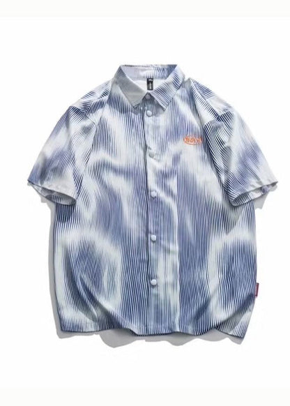 Style Blue Peter Pan Collar Cotton Hawaiian Shirts Summer