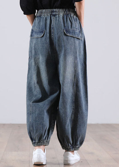 Style Blue Pockets Denim Pants Winter
