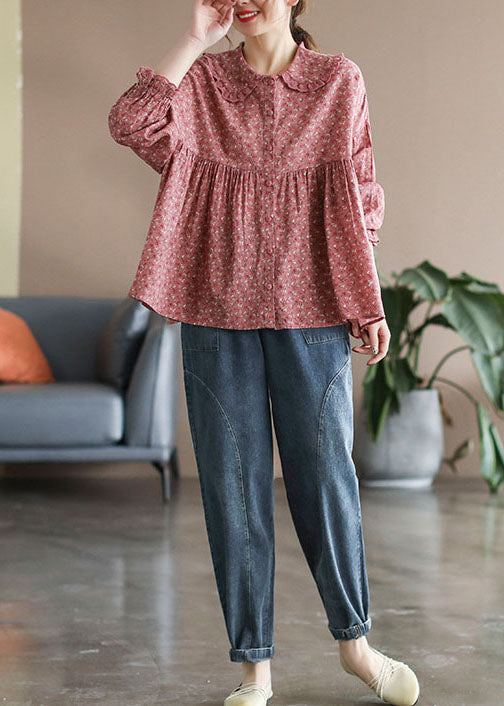 Style Blue Elastic Waist Pockets Cotton Denim Harem Pants Spring