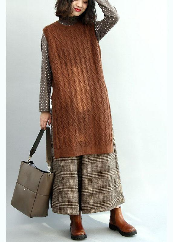 Style Chocolate O-neck Side Open Fall Knit Vest