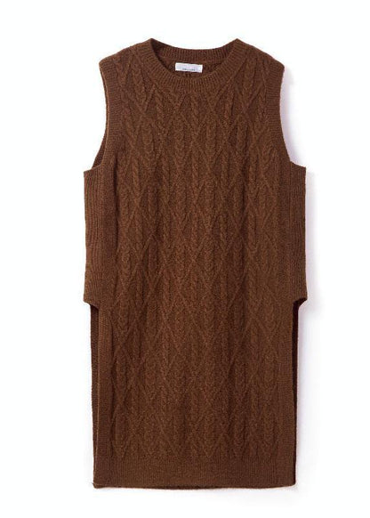 Style Chocolate O-neck Side Open Fall Knit Vest
