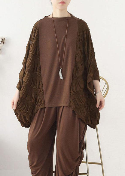 Style Chocolate Patchwork Wrinkled Top Fall