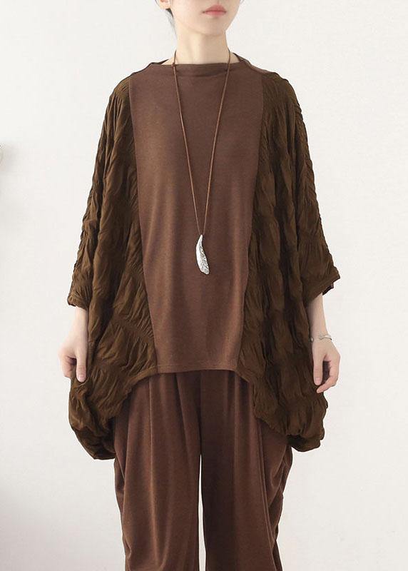 Style Chocolate Patchwork Wrinkled Top Fall