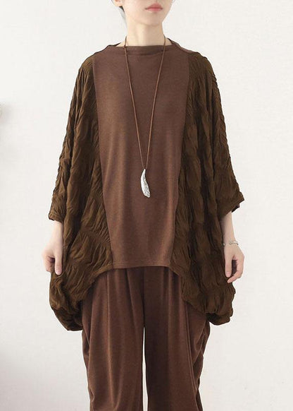 Style Chocolate Patchwork Wrinkled Top Fall