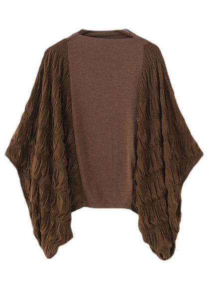 Style Chocolate Patchwork Wrinkled Top Fall