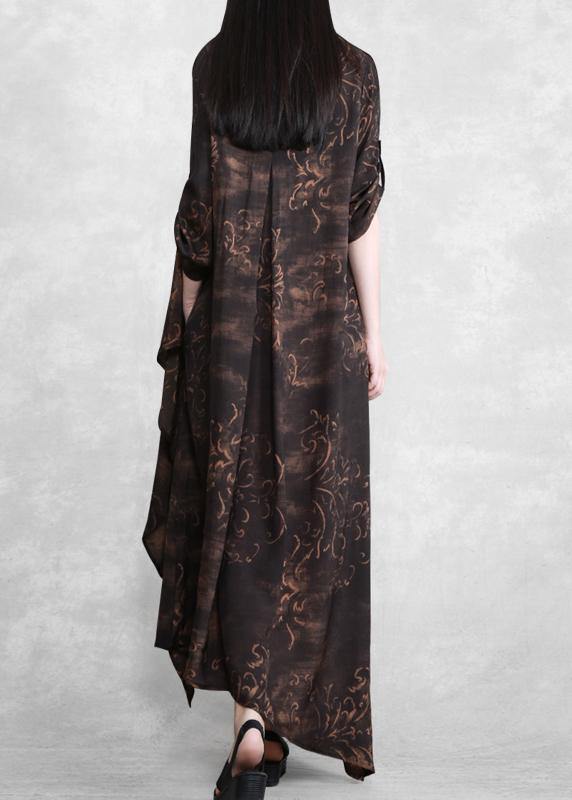 Style Chocolate Print Tunic Asymmetric Kaftan Spring Dresses