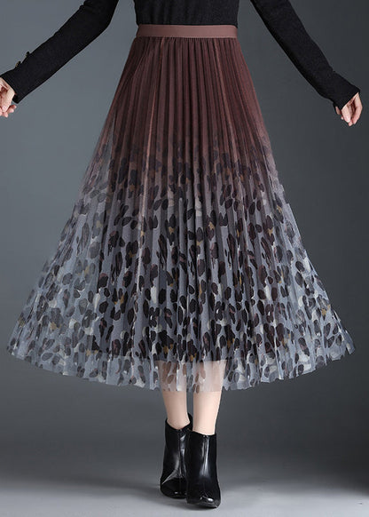 Style Chocolate High Waist Gradient Color a Line Fall Skirt