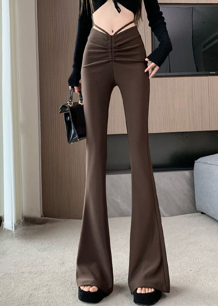 Style Coffee High Waist Patchwork Flared Trousers Summer