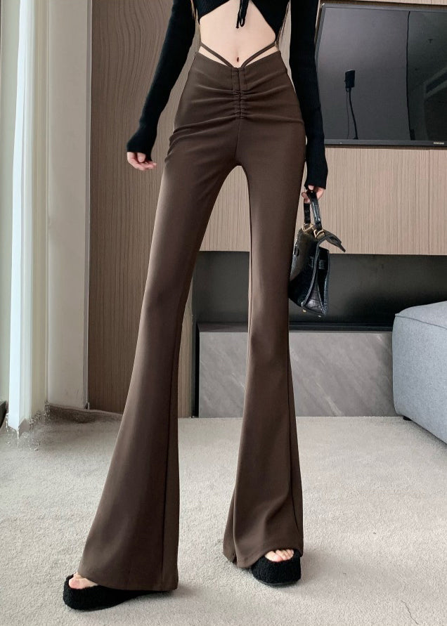 Style Coffee High Waist Patchwork Flared Trousers Summer