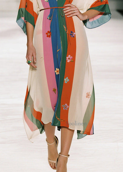 Style Colorblock Print Draping Chiffon Robe Dresses Summer
