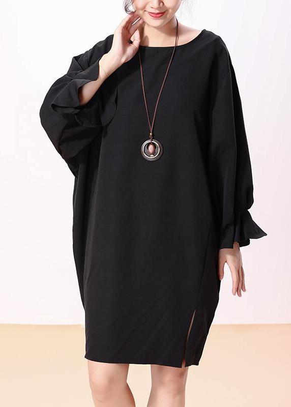 Style Cotton Clothes Pakistani O-neck Slit Black Dress Knee-length