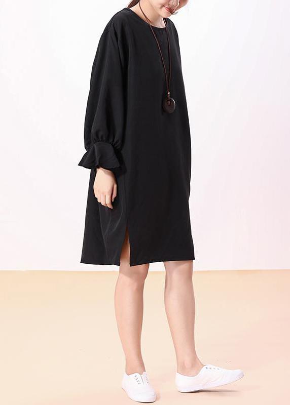 Style Cotton Clothes Pakistani O-neck Slit Black Dress Knee-length