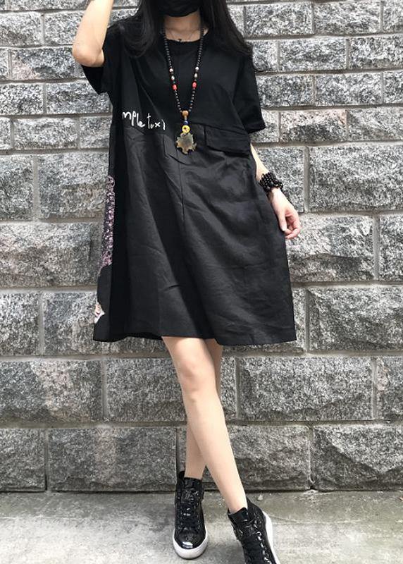 Style Cotton Dresses Spliced Print Short Sleeve Dress