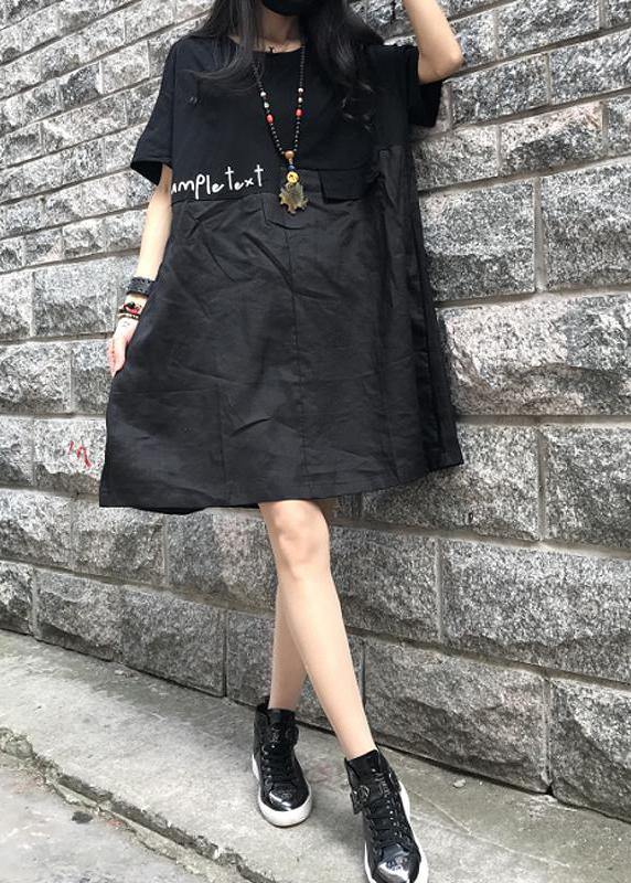 Style Cotton Dresses Spliced Print Short Sleeve Dress