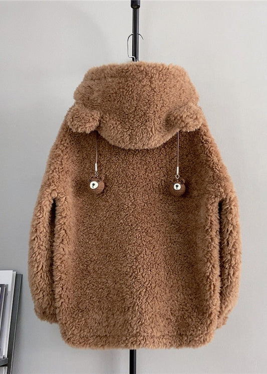 Style Coffee Zippered Wool Hoodie Coat Winter