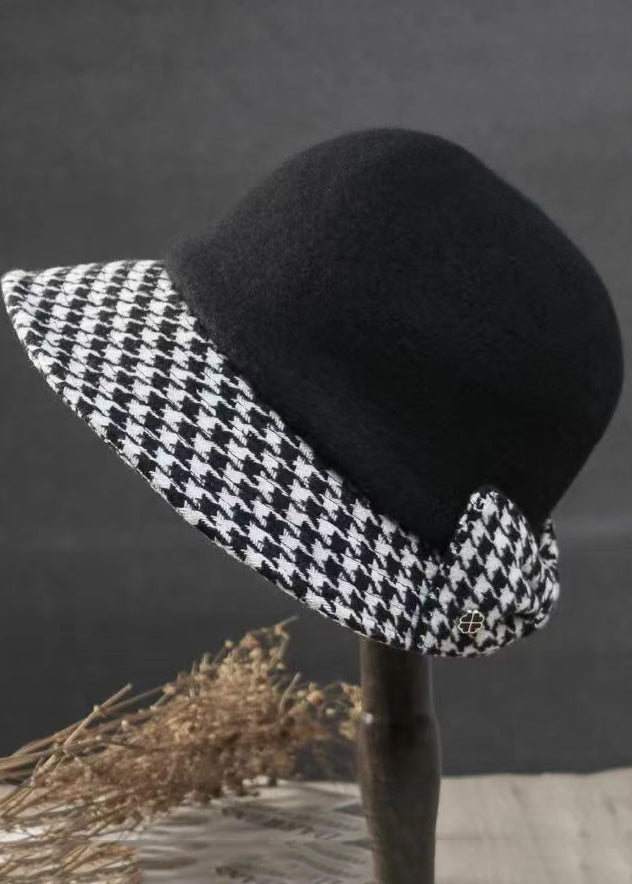 Style Caramel Plaid Bow Woolen Cloche Hat