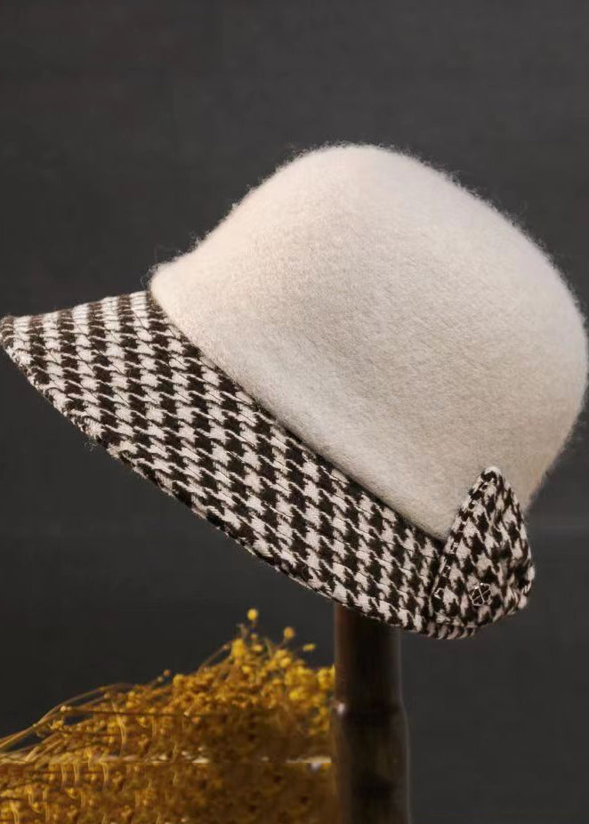 Style Caramel Plaid Bow Woolen Cloche Hat
