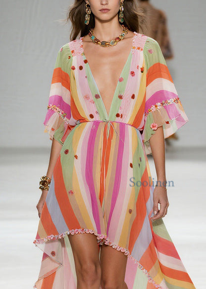 Style Patchwork Low High Design Cotton Dress Summer