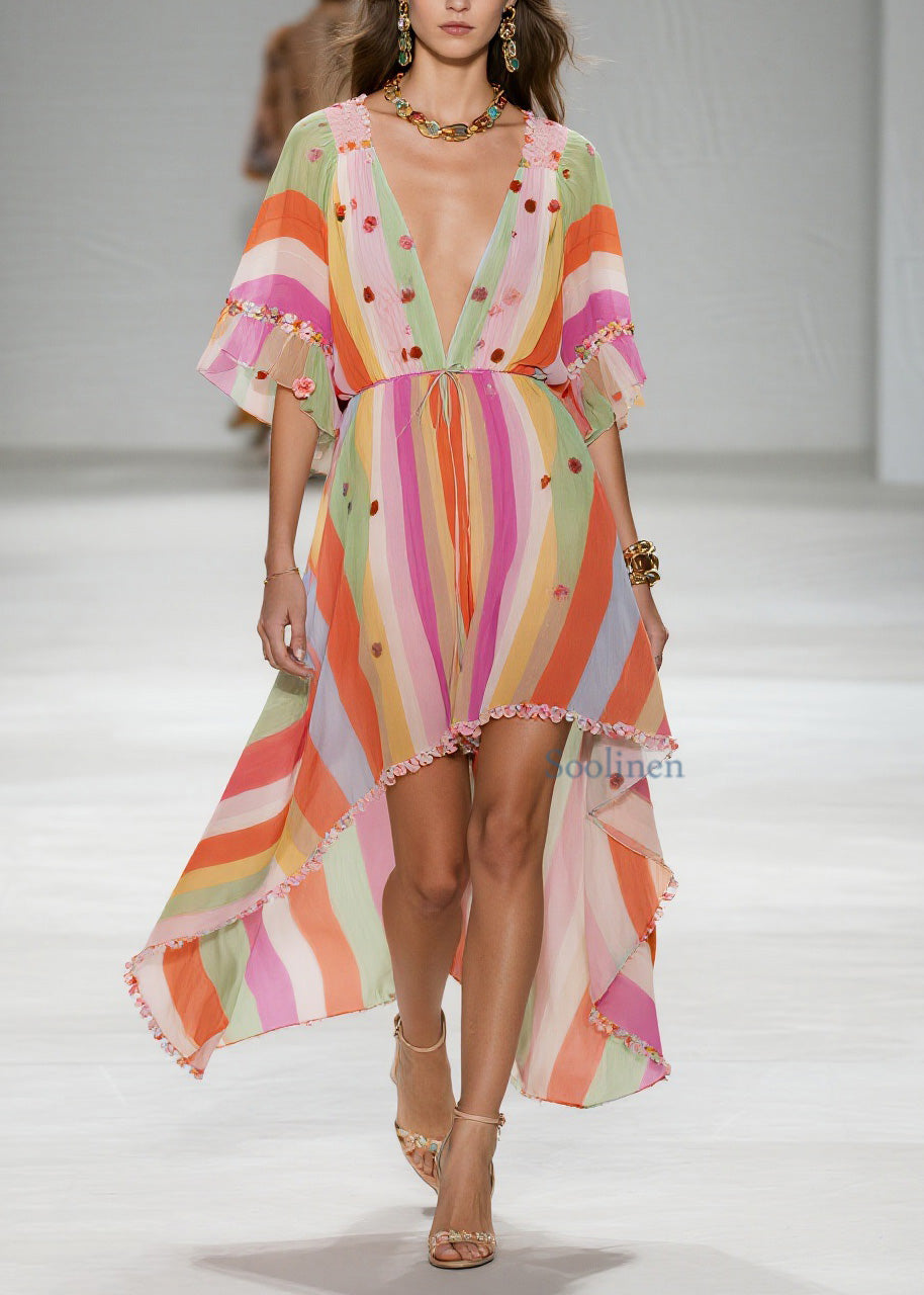 Style Patchwork Low High Design Cotton Dress Summer