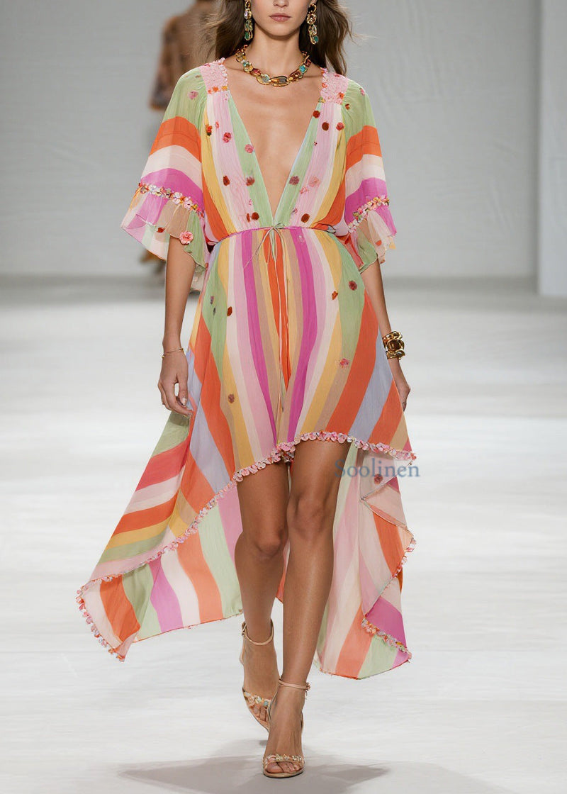 Style Patchwork Low High Design Cotton Dress Summer