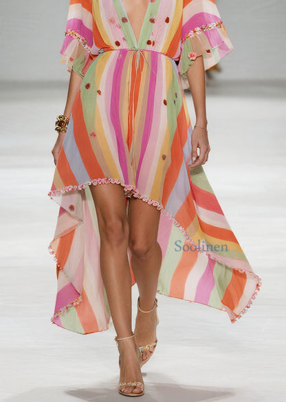 Style Patchwork Low High Design Cotton Dress Summer
