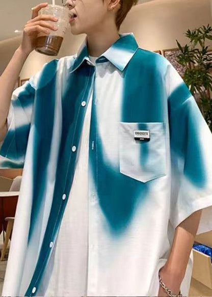 Style Gradient Green Tie Dye Loose Shirts Summer