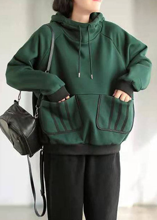 Style Green Hooded Cotton Sweatshirt Street Wear Winter