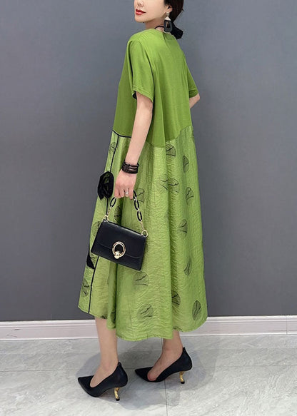 Style Green O-neck Patchwork Cotton Long Dress Summer