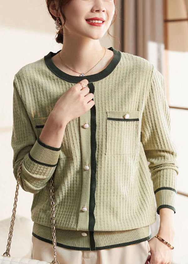 Style Green O-neck Thick Patchwork Knit Sweater Long Sleeve