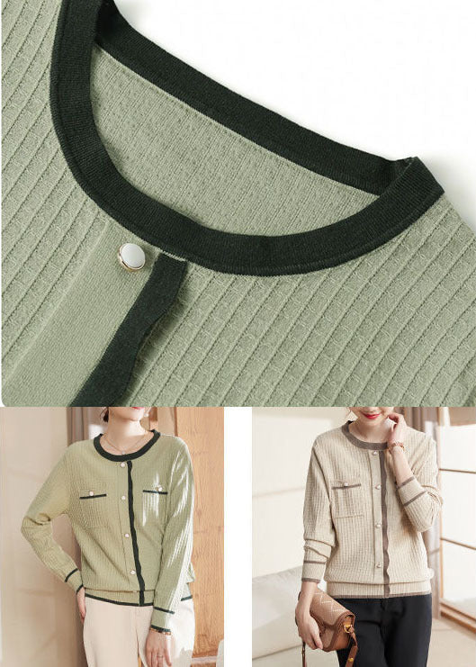 Style Green O-neck Thick Patchwork Knit Sweater Long Sleeve