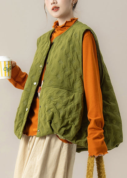 Style Green Oversized Bow Fine Cotton Filled Puffer Vest Winter