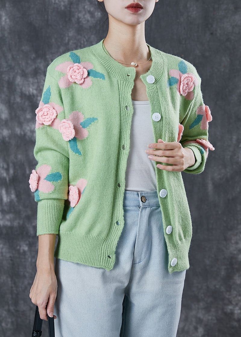 Style Green Stereoscopic Cozy Knit Cardigan Spring