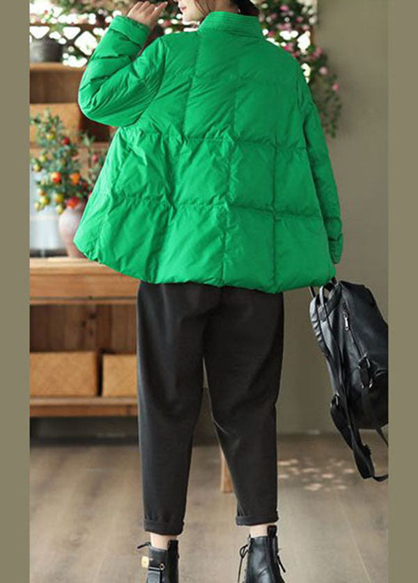 Style Green V Neck Oversized Oriental Button Cotton Material Puffer Coat Winter