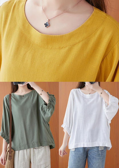Style Green Lantern Sleeve Cotton Blouse Top Summer