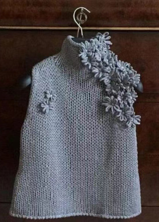 Style Grey Hign Neck Knit Vest Sleeveless