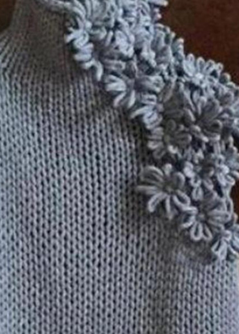 Style Grey Hign Neck Knit Vest Sleeveless